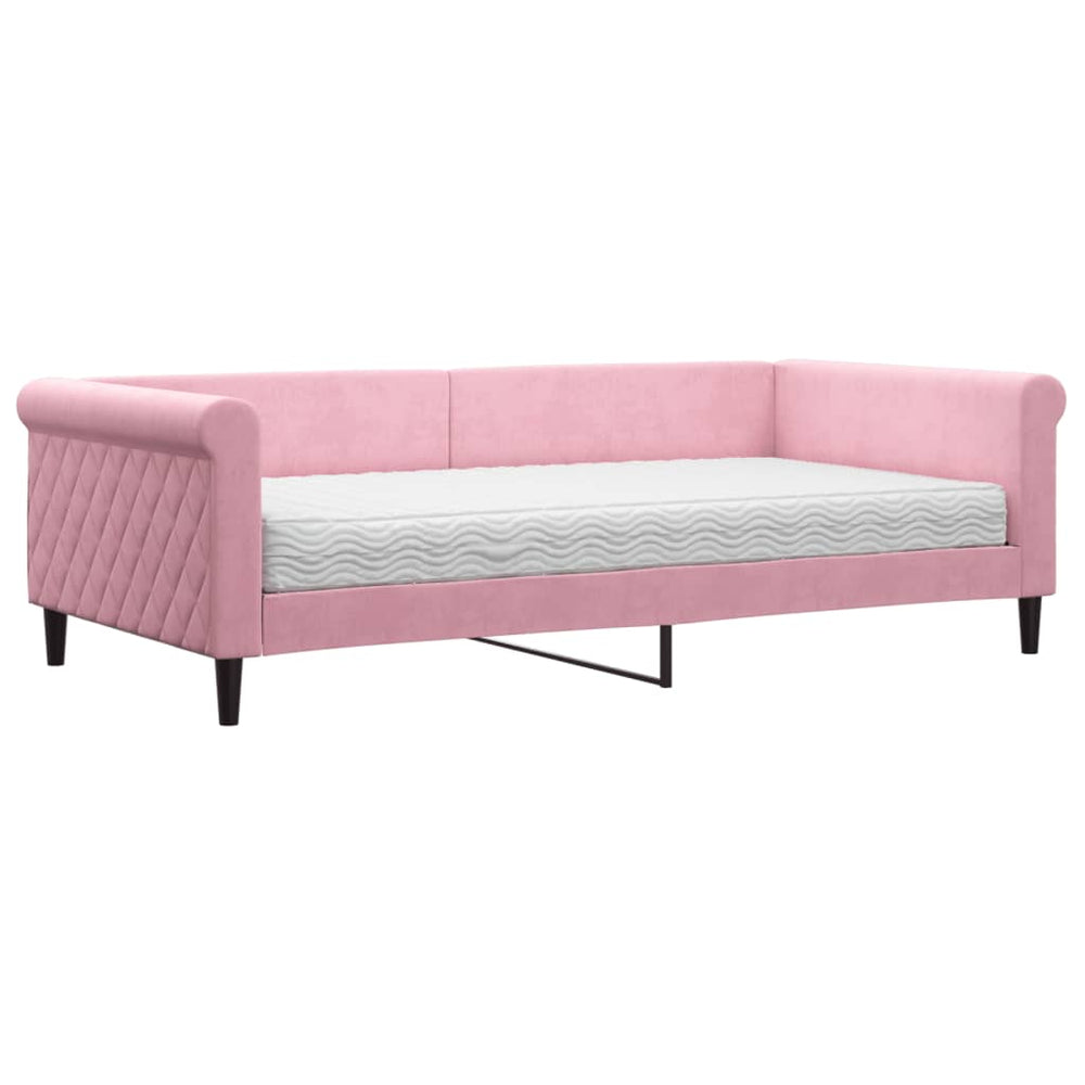 Tagesbett Rosa Samt mit Matratze 100x200 cm