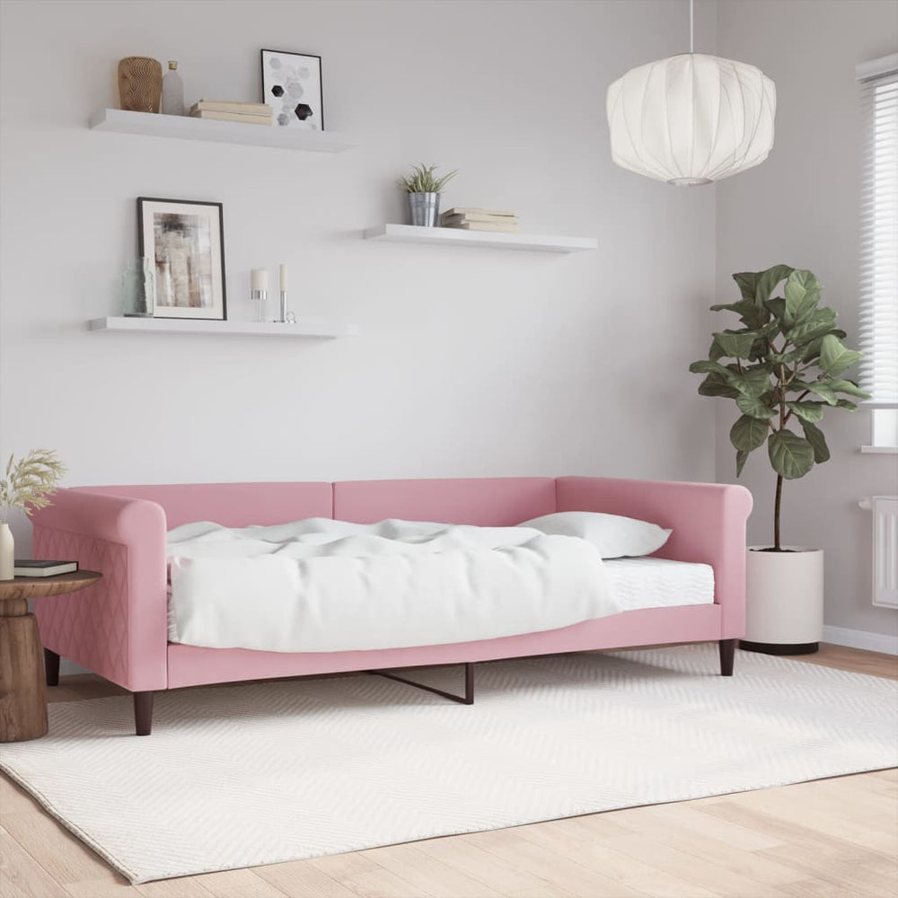 Tagesbett Rosa Samt mit Matratze 100x200 cm