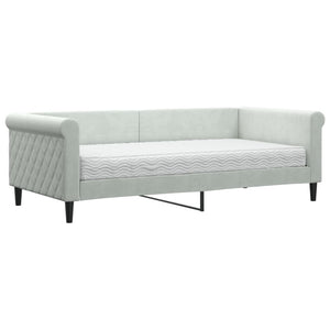 Tagesbett mit Matratze Hellgrau Samt 90x190 cm