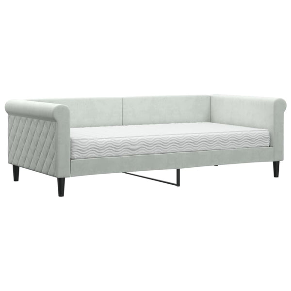Tagesbett mit Matratze Hellgrau Samt 90x190 cm