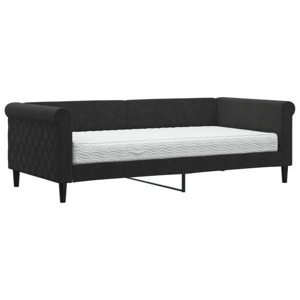 Schwarzes Tagesbett mit Matratze 90x190 cm Samt