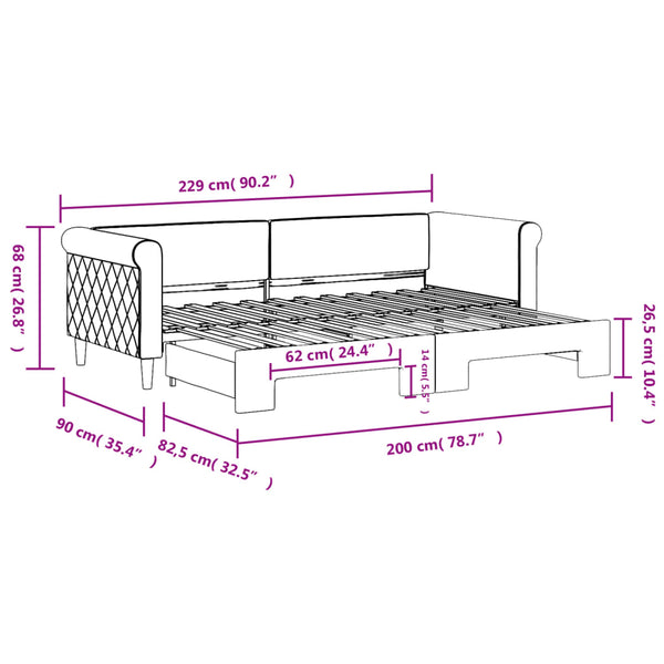 Ausziehbares Tagesbett Hellgrau Samt 80x200 cm