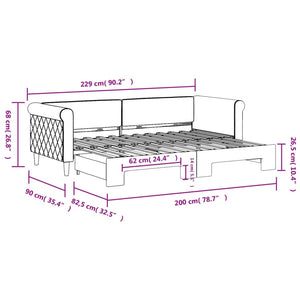 Ausziehbares Tagesbett Dunkelgrau 80x200 cm Samt