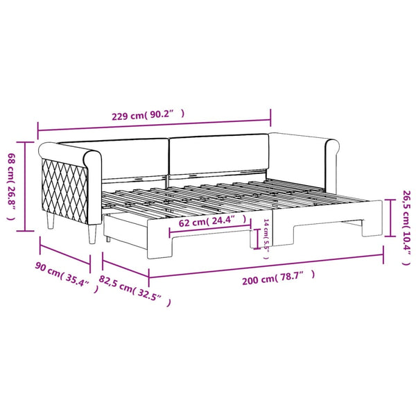 Ausziehbares Tagesbett Dunkelgrau 80x200 cm Samt