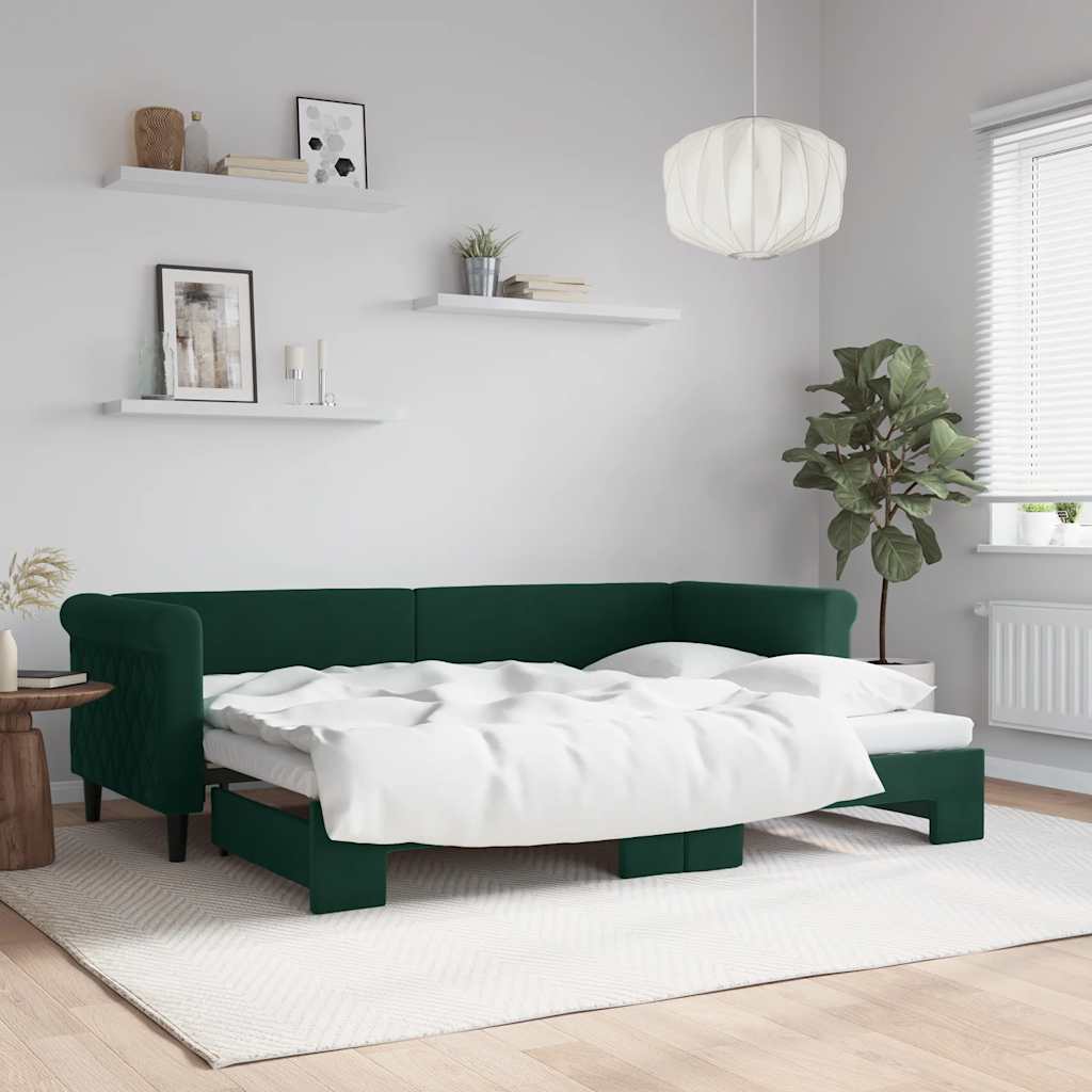 Ausziehbares Tagesbett Dunkelgrün 80x200 cm Samt