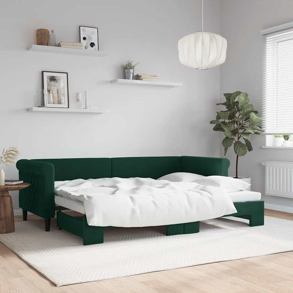 Ausziehbares Tagesbett Dunkelgrün 80x200 cm Samt