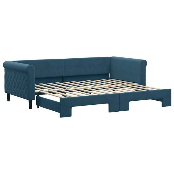Ausziehbares Tagesbett Blau Samt 90x200