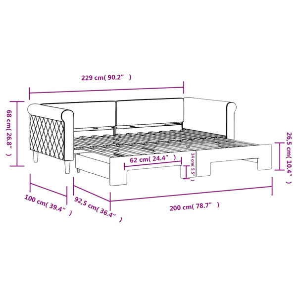 Ausziehbares Tagesbett Hellgrau Samt 90x200 cm