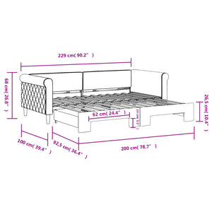 Ausziehbares Tagesbett Dunkelgrau 90x200 cm Samt