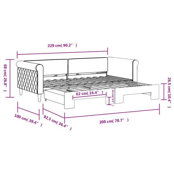 Ausziehbares Tagesbett Dunkelgrau 90x200 cm Samt