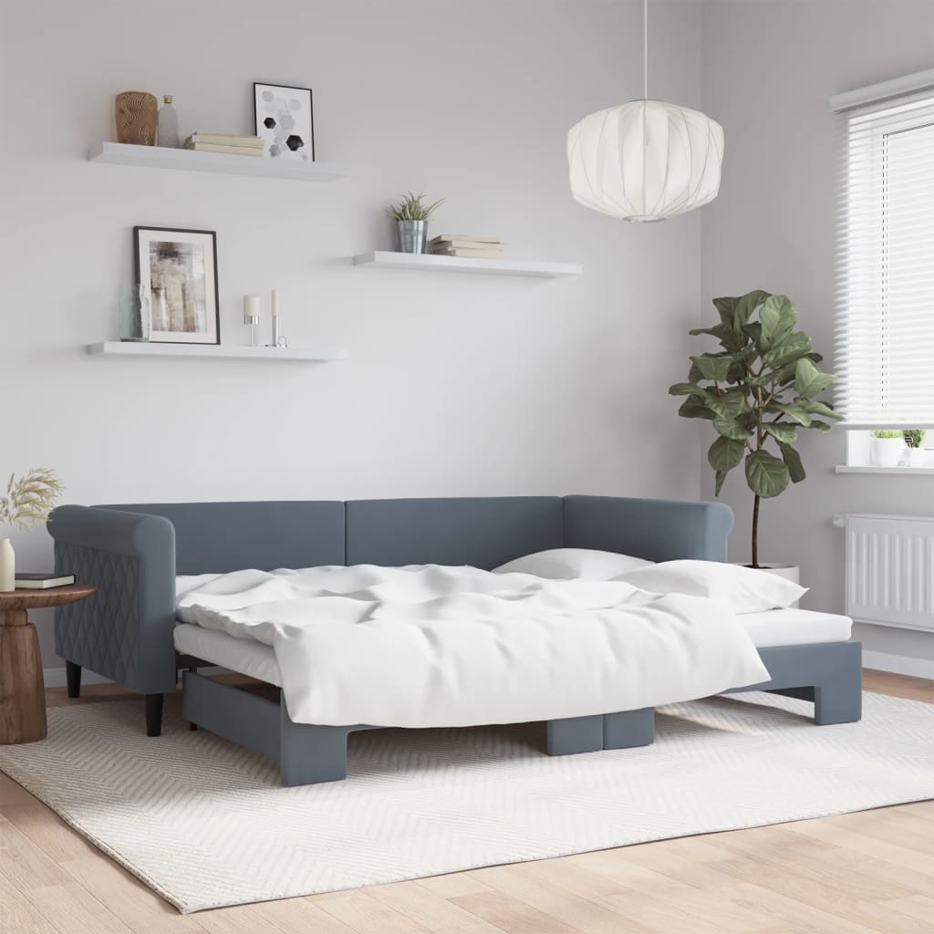 Ausziehbares Tagesbett Dunkelgrau 90x200 cm Samt