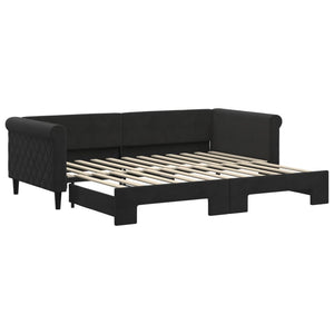 Ausziehbares Tagesbett Schwarz Samt 90x200 cm