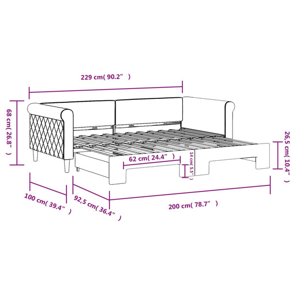 Ausziehbares Tagesbett Schwarz Samt 90x200 cm