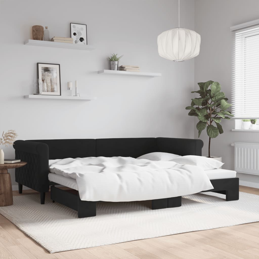 Ausziehbares Tagesbett Schwarz Samt 90x200 cm