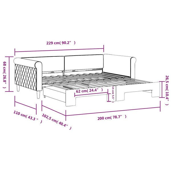 Ausziehbares Tagesbett Blau Samt 100x200 cm