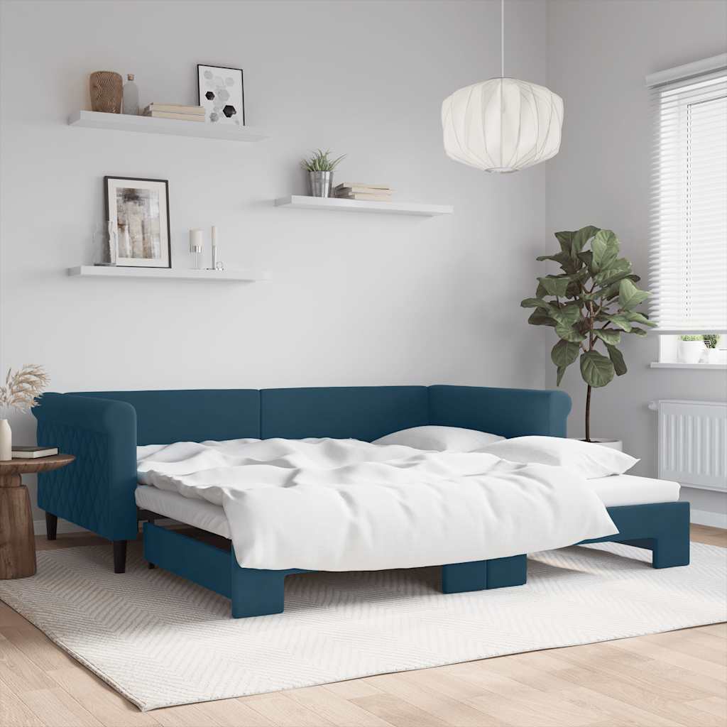 Ausziehbares Tagesbett Blau Samt 100x200 cm