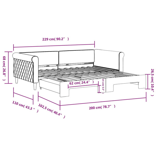 Ausziehbares Tagesbett Hellgrau Samt 100x200 cm