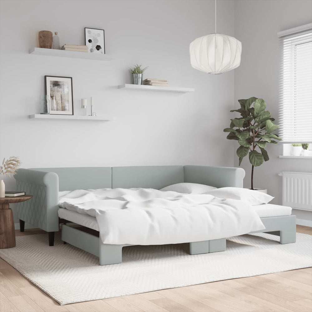 Ausziehbares Tagesbett Hellgrau Samt 100x200 cm