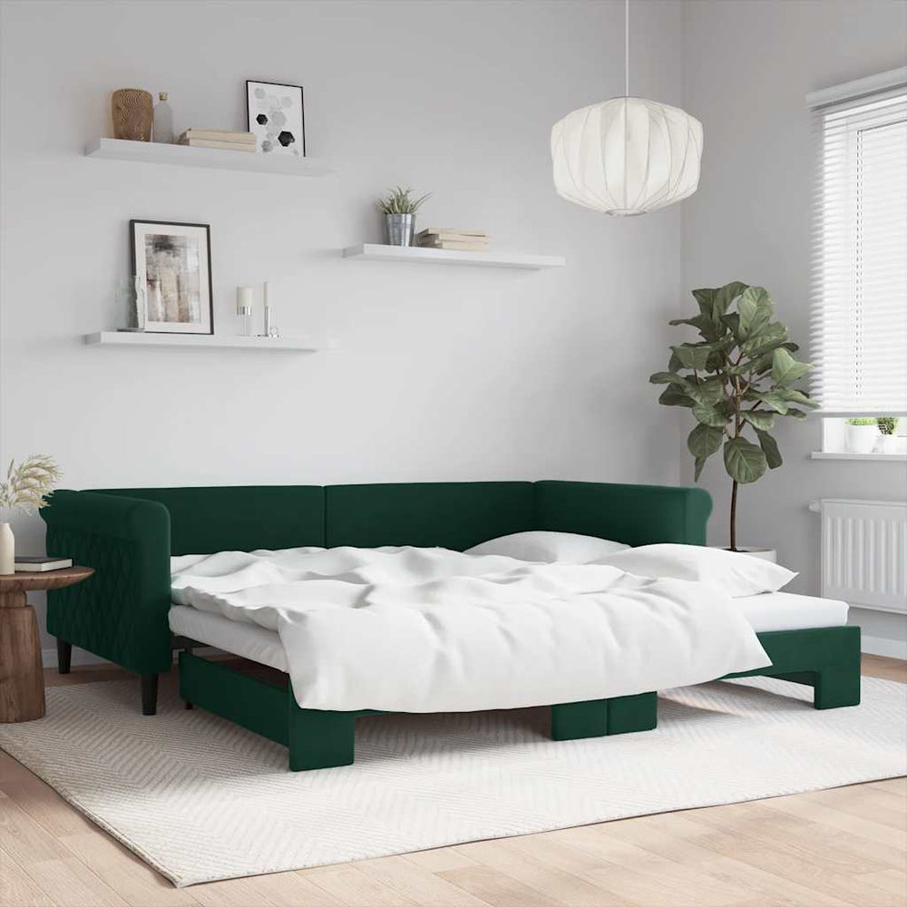 Ausziehbares Tagesbett Dunkelgrün Samt 100x200 cm