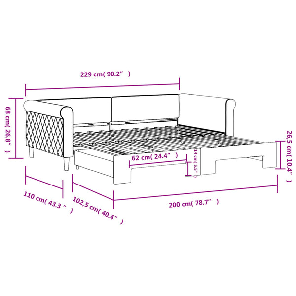Ausziehbares Tagesbett Schwarz Samt 100x200 cm