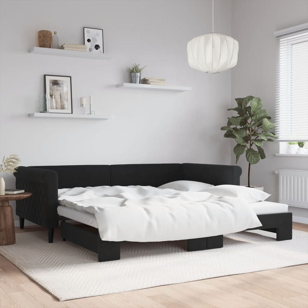 Ausziehbares Tagesbett Schwarz Samt 100x200 cm