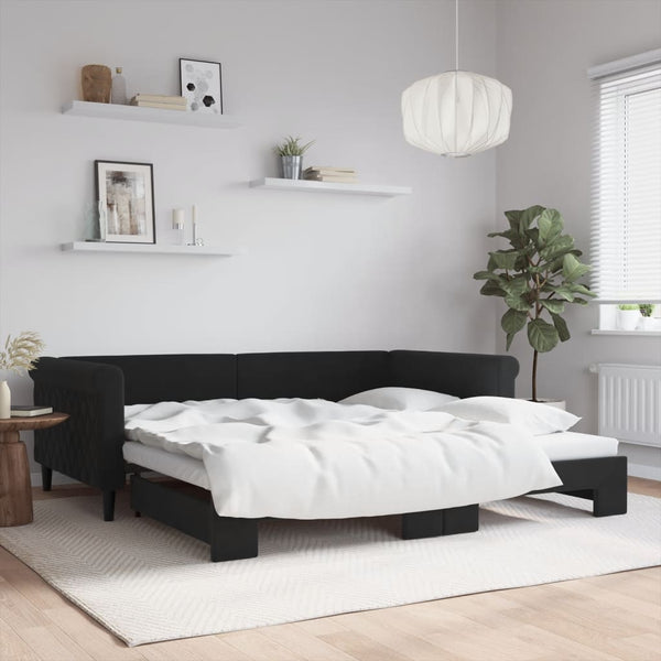 Ausziehbares Tagesbett Schwarz Samt 100x200 cm
