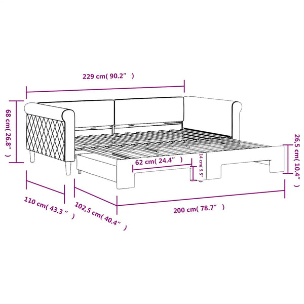 Gelbes Ausziehbares Tagesbett Samt 100x200 cm