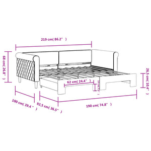 Ausziehbares Tagesbett Hellgrau Samt 90x190 cm