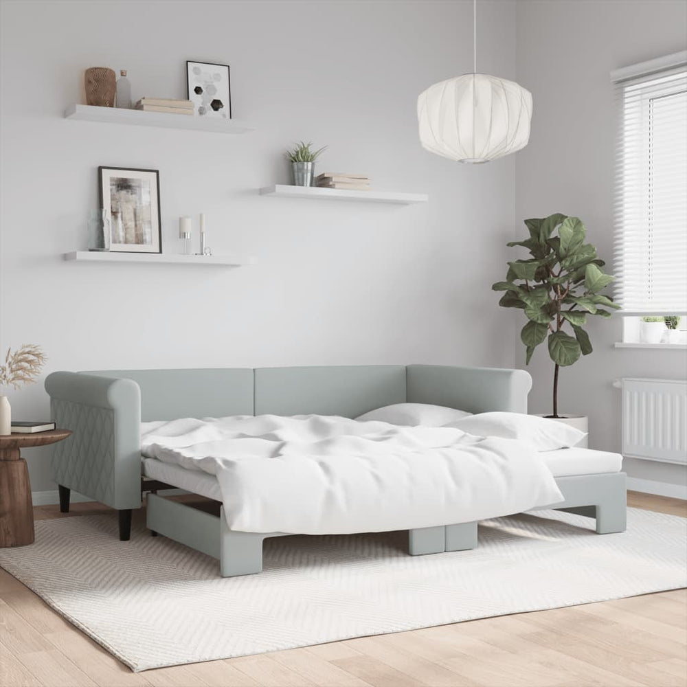 Ausziehbares Tagesbett Hellgrau Samt 90x190 cm