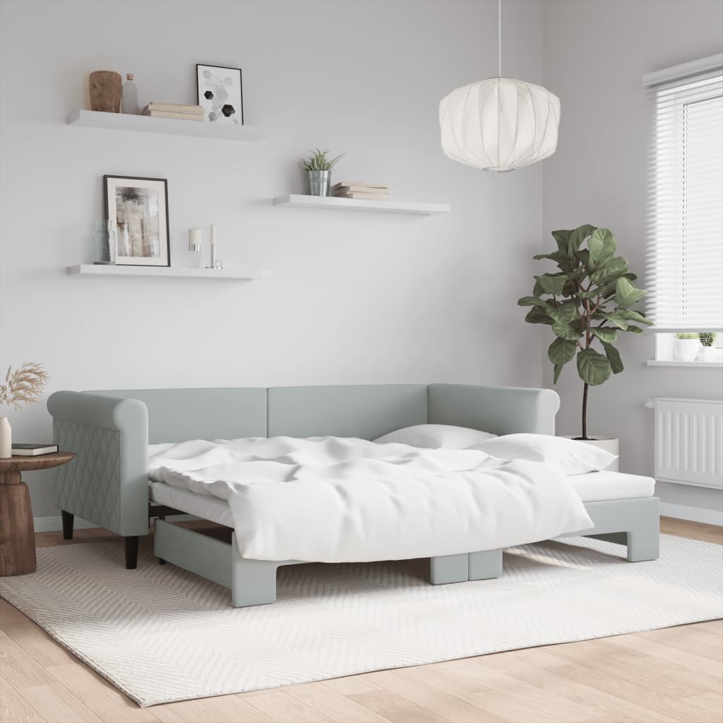 Ausziehbares Tagesbett Hellgrau Samt 90x190 cm