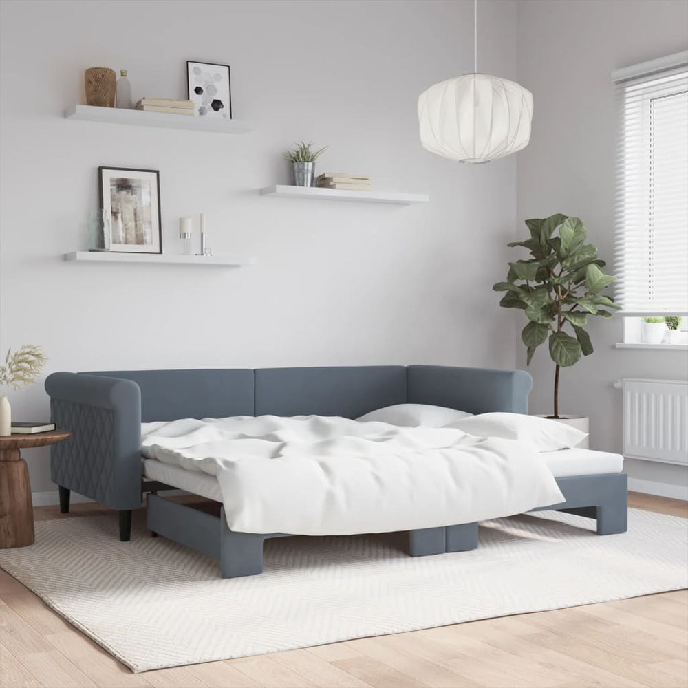 Ausziehbares Tagesbett Dunkelgrau 90x190 cm Samt