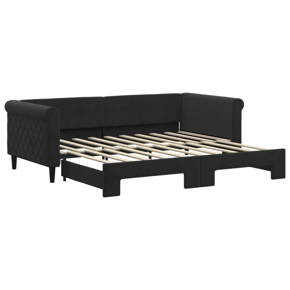 Ausziehbares Tagesbett Schwarz Samt 90x190 cm