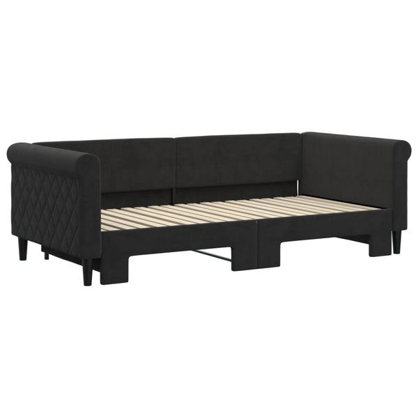 Ausziehbares Tagesbett Schwarz Samt 90x190 cm