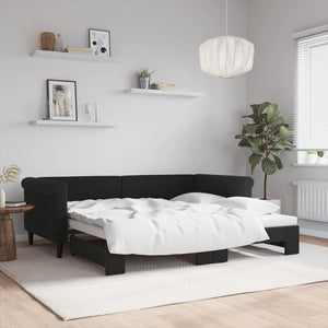 Ausziehbares Tagesbett Schwarz Samt 90x190 cm