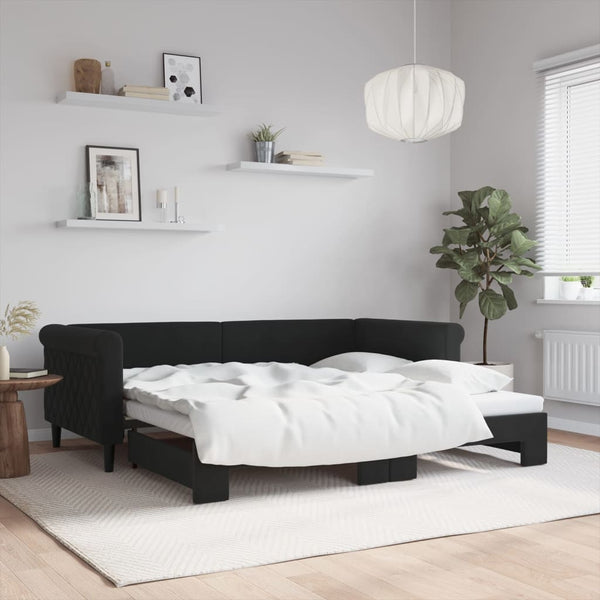 Ausziehbares Tagesbett Schwarz Samt 90x190 cm