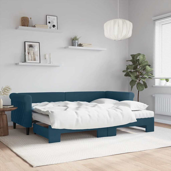 Ausziehbares Tagesbett mit Matratzen, Blau, 80x200 cm