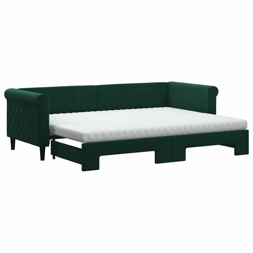 Ausziehbares Tagesbett mit Matratzen Dunkelgrün Samt 80x200 cm