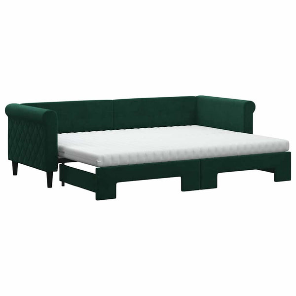 Ausziehbares Tagesbett mit Matratzen Dunkelgrün Samt 80x200 cm