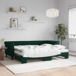 Ausziehbares Tagesbett mit Matratzen Dunkelgrün Samt 80x200 cm