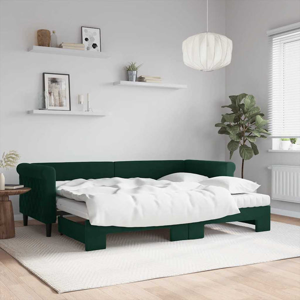 Ausziehbares Tagesbett mit Matratzen Dunkelgrün Samt 80x200 cm