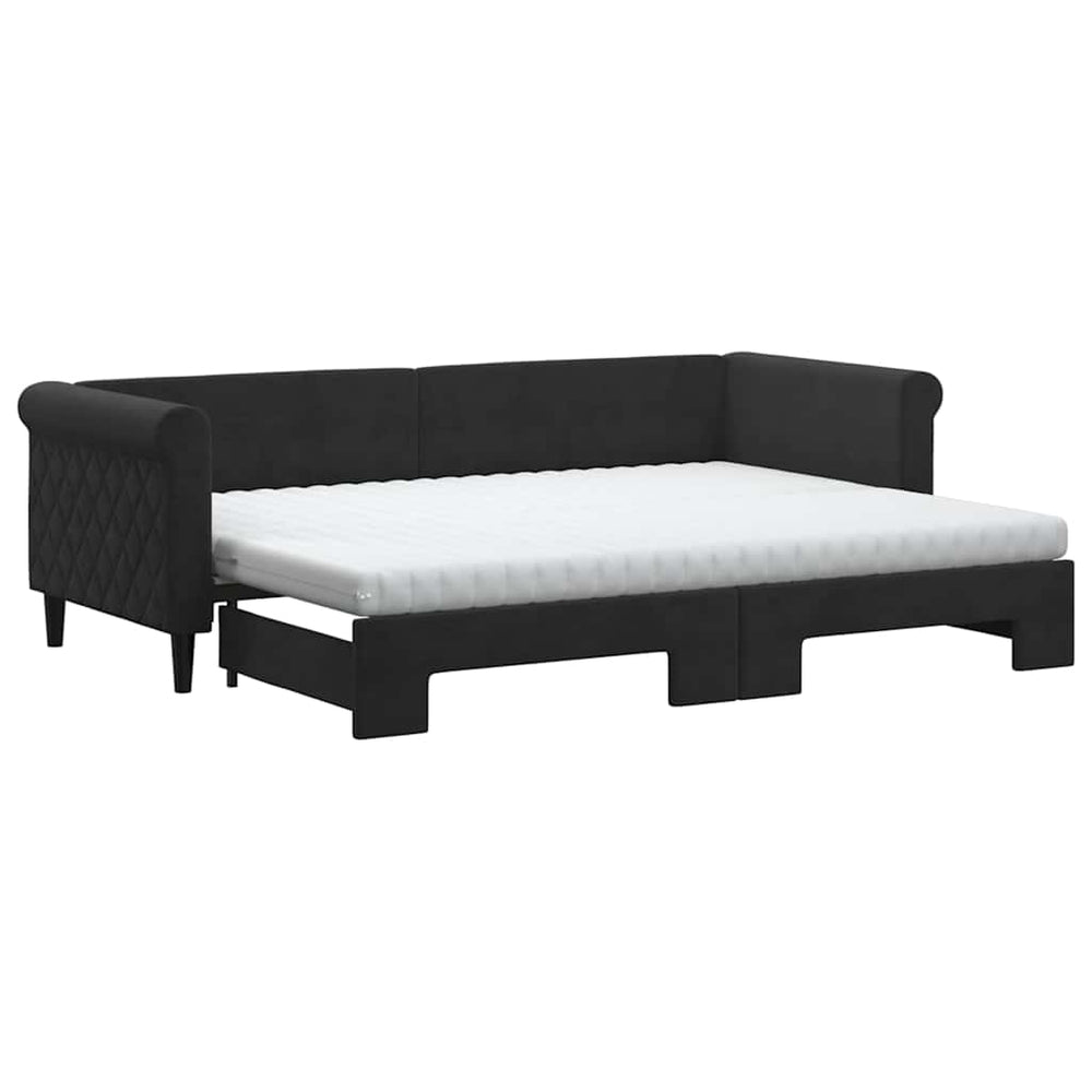 Ausziehbares Tagesbett mit Matratzen Schwarz 80x200 cm Samt