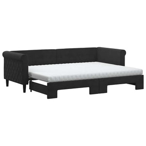 Ausziehbares Tagesbett mit Matratzen Schwarz 80x200 cm Samt