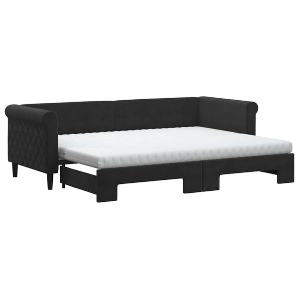 Ausziehbares Tagesbett mit Matratzen Schwarz 80x200 cm Samt