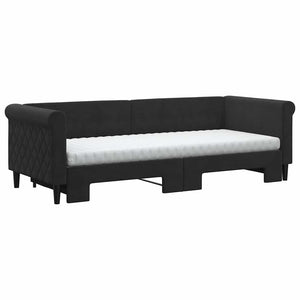 Ausziehbares Tagesbett mit Matratzen Schwarz 80x200 cm Samt