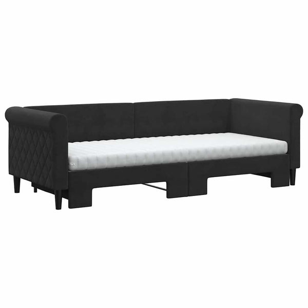Ausziehbares Tagesbett mit Matratzen Schwarz 80x200 cm Samt
