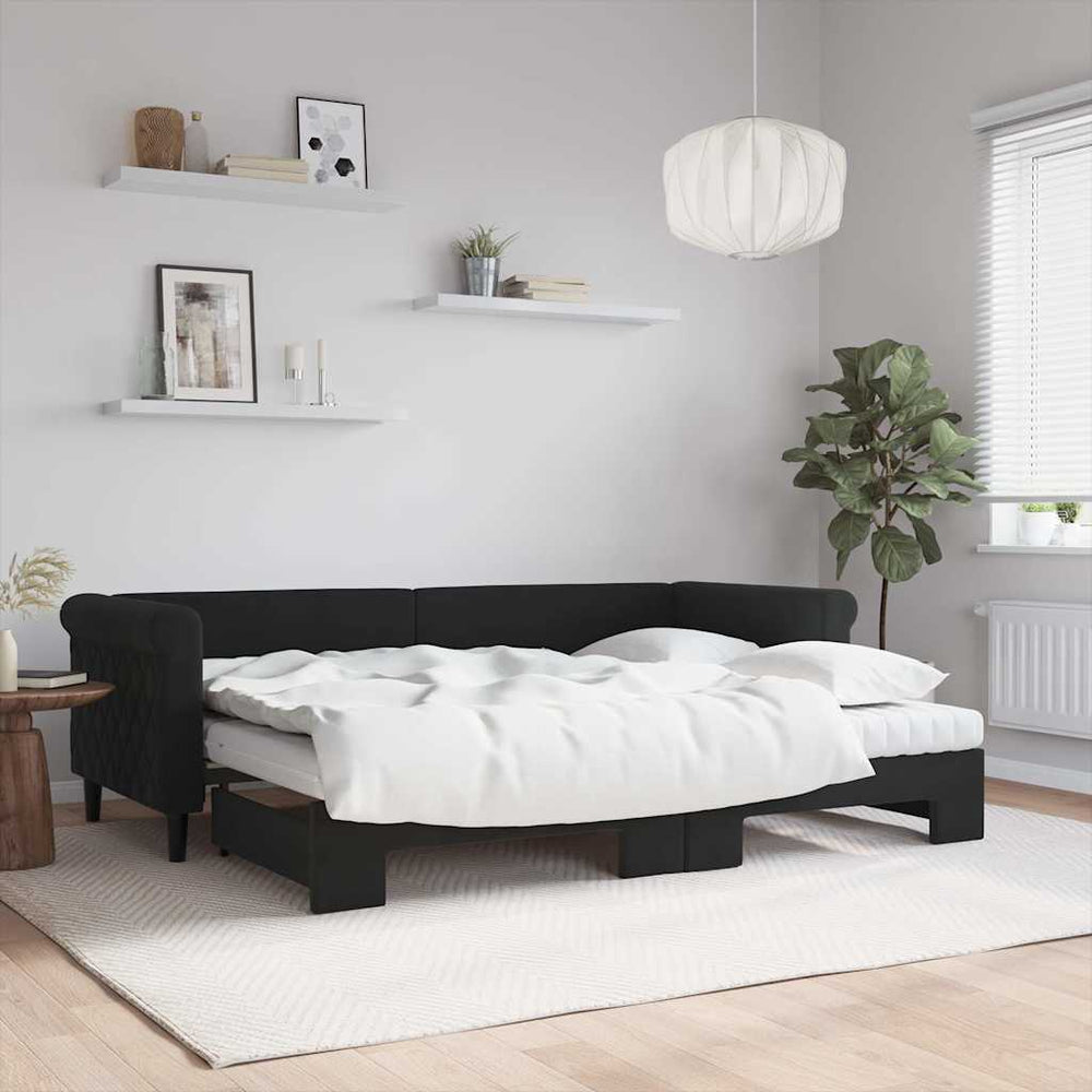 Ausziehbares Tagesbett mit Matratzen Schwarz 80x200 cm Samt
