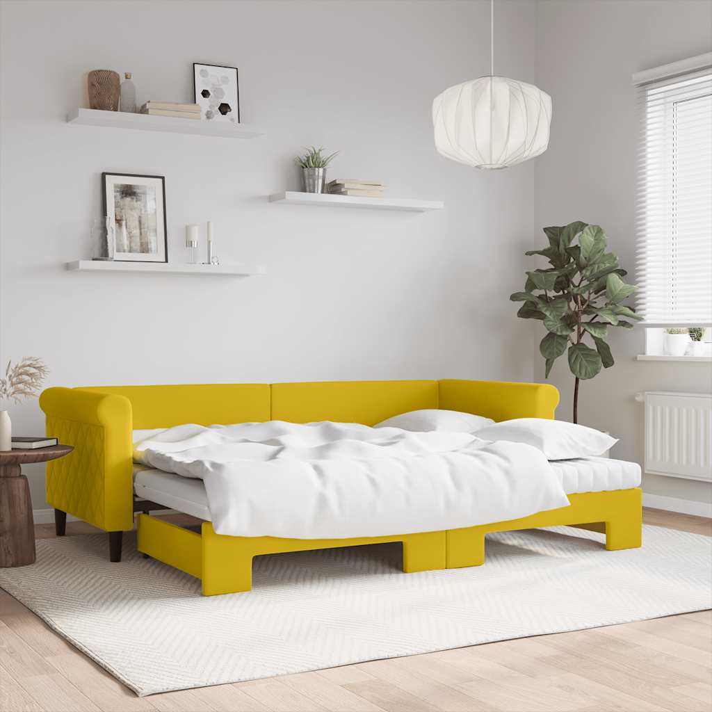 Ausziehbares Tagesbett Gelb Samt 80x200 cm mit Matratzen