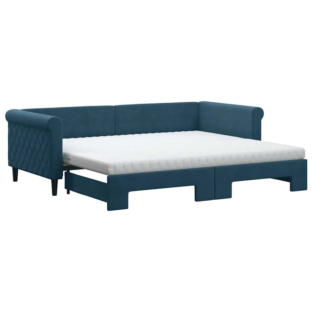 Ausziehbares Tagesbett mit Matratzen Blau 90x200 cm Samt