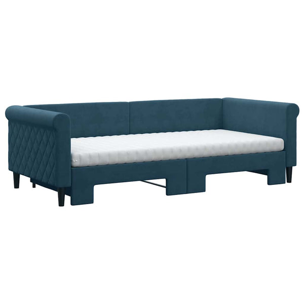 Ausziehbares Tagesbett mit Matratzen Blau 90x200 cm Samt