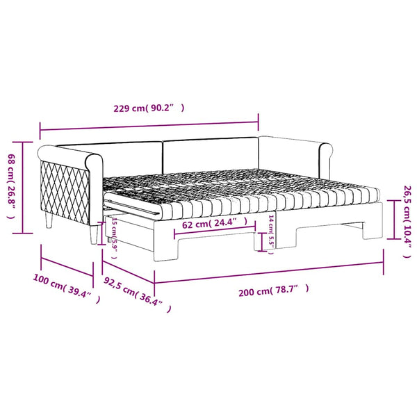 Ausziehbares Tagesbett mit Matratzen Blau 90x200 cm Samt